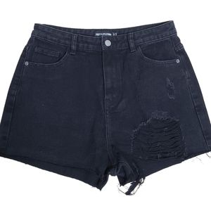 Pretty Little Thing Women's Size 8 Distressed Black Denim Jean Shorts